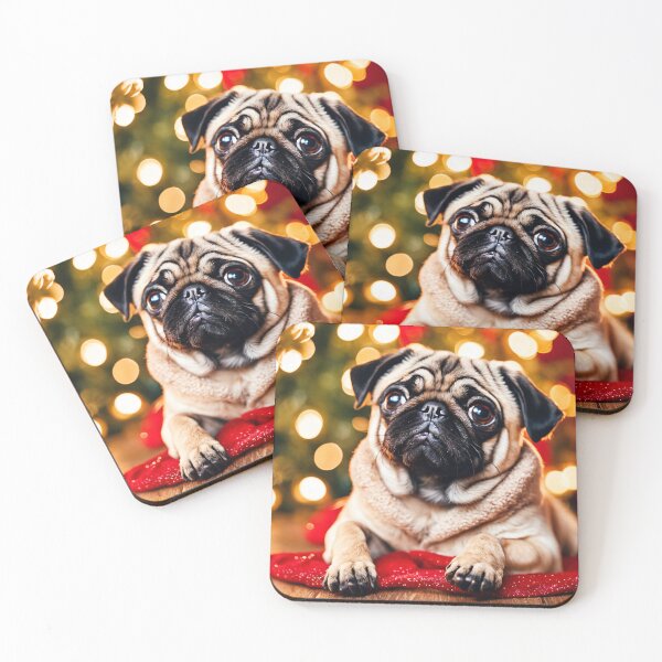 Item preview, Cute Pug Portrait in Warm Christmas Holiday Scene designed and sold by nicecorgi.