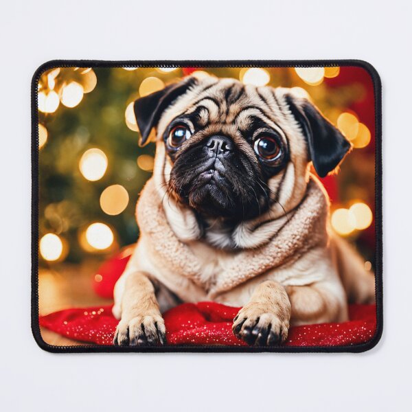 Item preview, Cute Pug Portrait in Warm Christmas Holiday Scene designed and sold by nicecorgi.