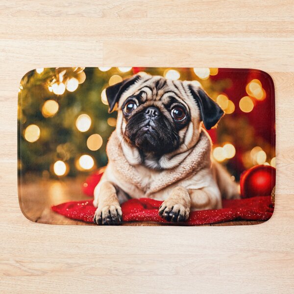 Item preview, Cute Pug Portrait in Warm Christmas Holiday Scene designed and sold by nicecorgi.