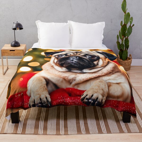 Item preview, Cute Pug Portrait in Warm Christmas Holiday Scene designed and sold by nicecorgi.