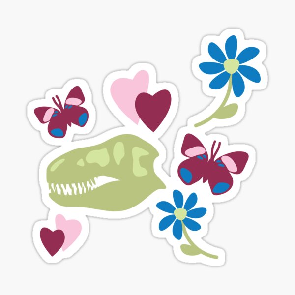 Item preview, Crâne de dinosaure avec fleurs, cœurs et papillons designed and sold by steggz.