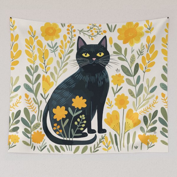 Item preview, Black Cat in Flower Garden designed and sold by GirlGlowGraphic.