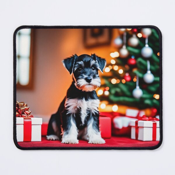 Item preview, Schnauzer Puppy Dog with Holiday Gifts by Christmas Tree designed and sold by nicecorgi.