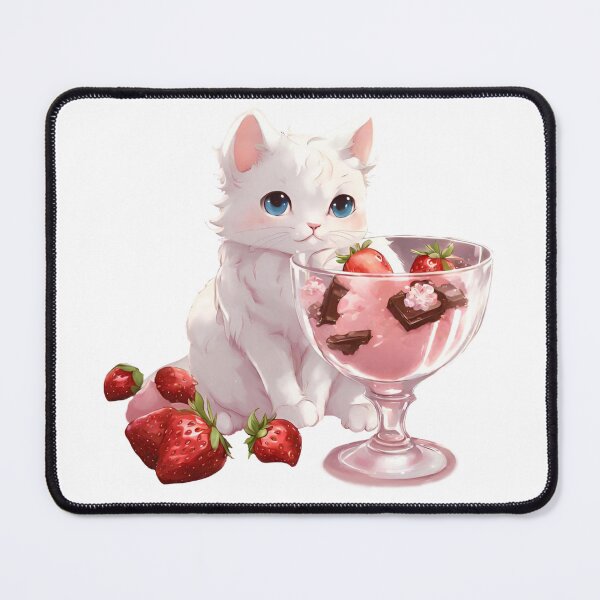 Item preview, A kitten with a glass of strawberry dearly designed and sold by JorJaoMeow.
