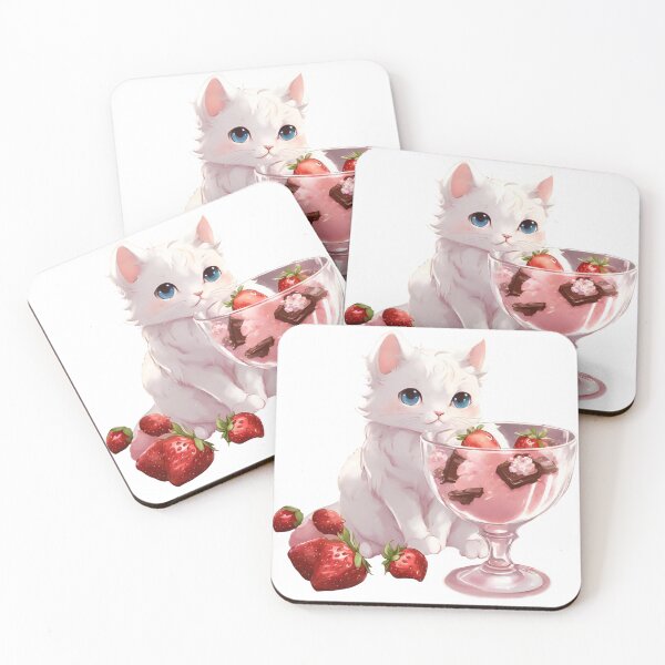 Item preview, A kitten with a glass of strawberry dearly designed and sold by JorJaoMeow.