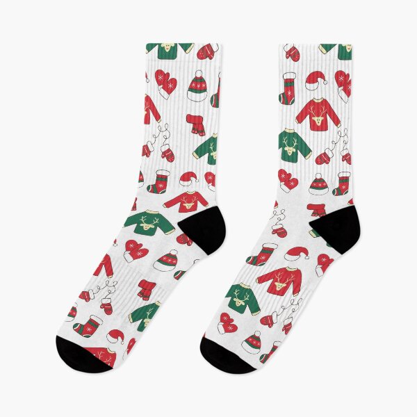 Item preview, Pattern of hand drawn doodles. Winter clothes. Santa stocking cap. Knitted hat. Christmas sock. Scarf. Mitten. Christmas design elements, icon set  in flat style. designed and sold by NataliaVVV.