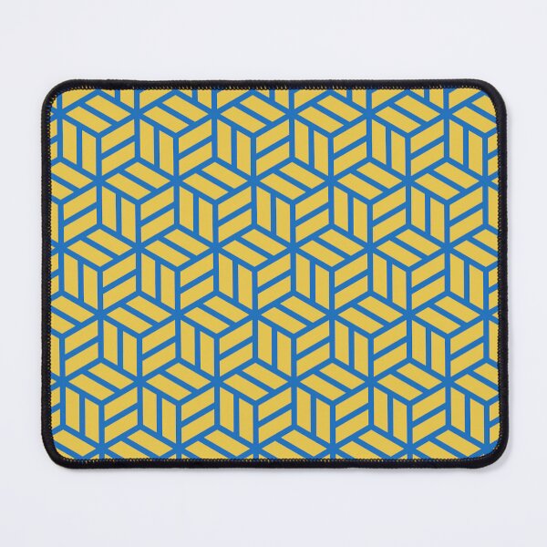 Item preview, Blue Yellow Cubes Hexagons Geometric Lines Optical Illusion Vibrant 3D Pattern designed and sold by PenguinForests.