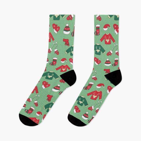 Item preview, Pattern of hand drawn doodles. Winter clothes. Santa stocking cap. Knitted hat. Christmas sock. Scarf. Mitten. Christmas design elements, icon set  in flat style. designed and sold by NataliaVVV.