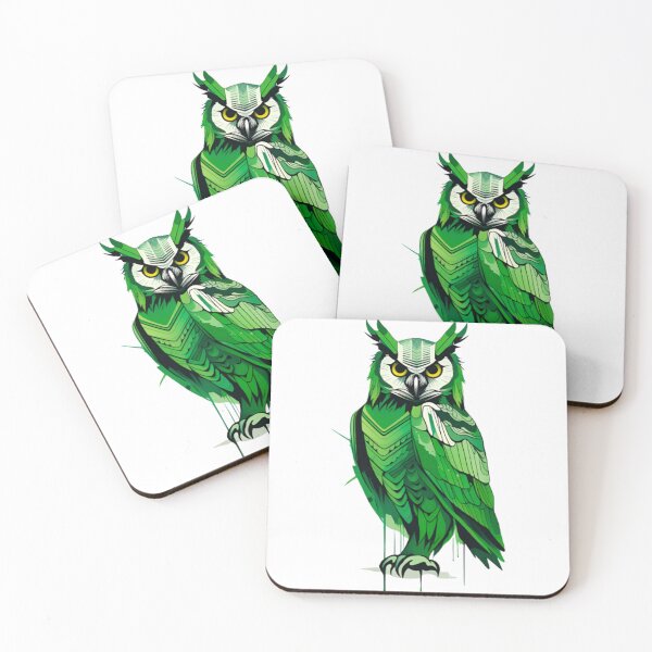 Item preview, Green owl art designed and sold by KorArtStudio.