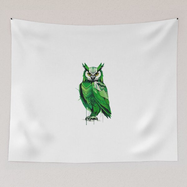 Item preview, Green owl art designed and sold by KorArtStudio.