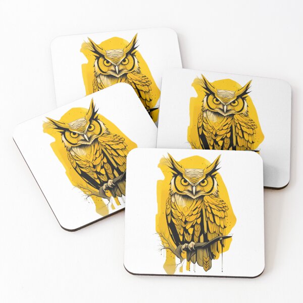 Item preview, Yellow owl art designed and sold by KorArtStudio.