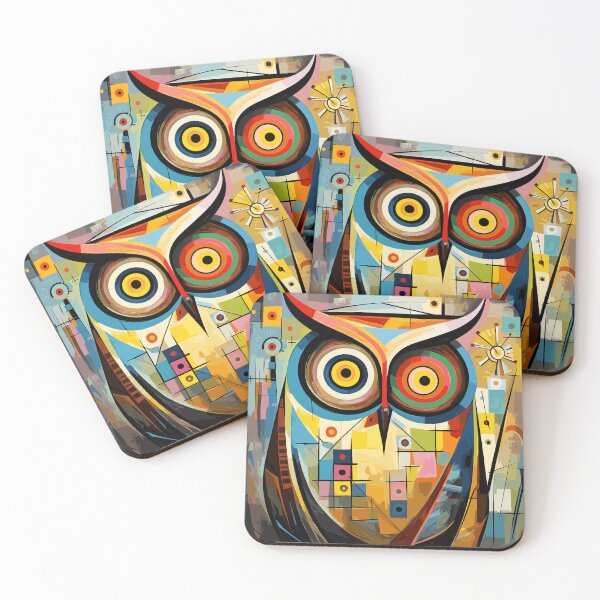 Item preview, Geometric abstract owl, art color illustration designed and sold by Niktarka.