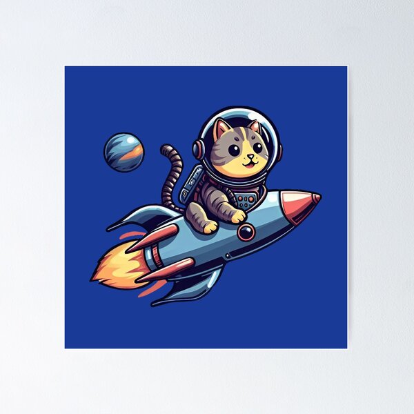 Item preview, Astronaut Cat Riding Rocket designed and sold by Myra365Art.