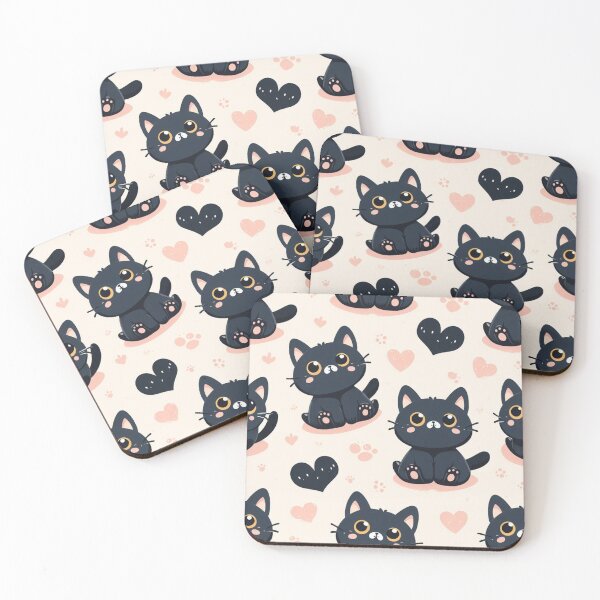 Item preview, Pink Hearted Black Cat Repeating Pattern designed and sold by FuzyFriendHaven.