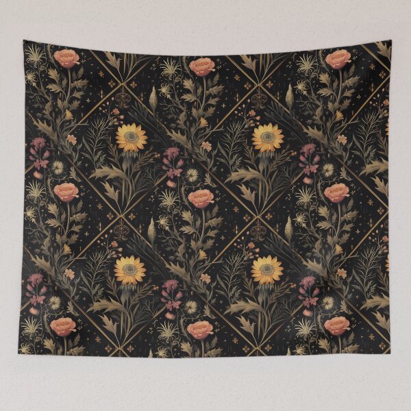 Item preview, Dark Botanical Floral Victorian Vintage Wallpaper - Dark Cottagecore Style designed and sold by ThreeHaresMedia.