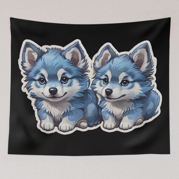 Item preview, Cute Kawaii Blue Wolfdog Puppies designed and sold by MindSmith.