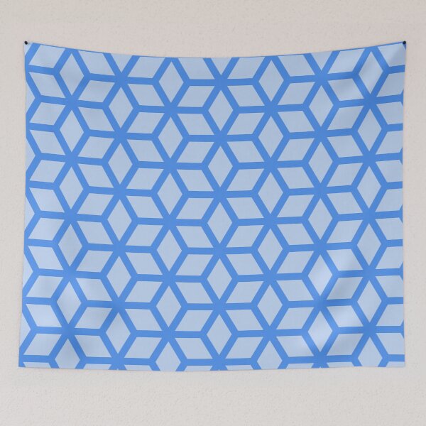 Artikelvorschau, Blaue Würfel, Sechsecke, geometrische optische Täuschung, erfrischendes, modernes, minimalistisches 3D-Muster entworfen und verkauft von PenguinForests.