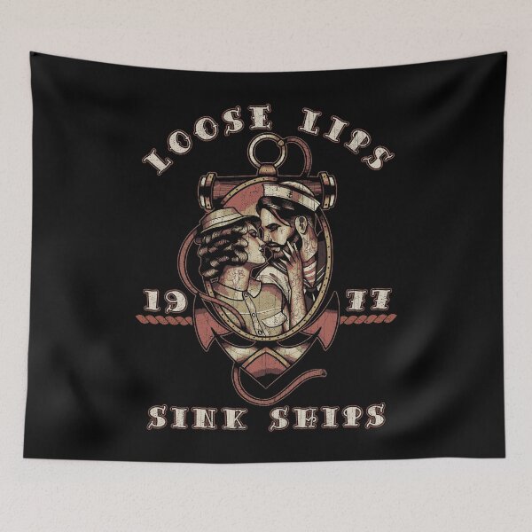 Item preview, Loose Lips Sink Ships, Old School Nautical Tattoo designed and sold by Proverbial Wisdom Design.