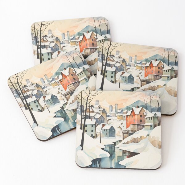 Item preview, Geometric Winter Cityscape Watercolour Painting designed and sold by AgathaZolastore.