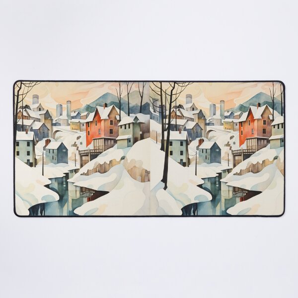 Item preview, Geometric Winter Cityscape Watercolour Painting designed and sold by AgathaZolastore.