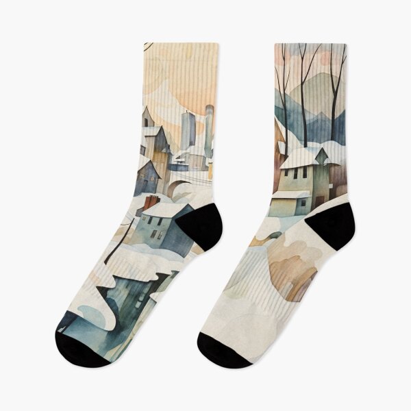 Item preview, Geometric Winter Cityscape Watercolour Painting designed and sold by AgathaZolastore.