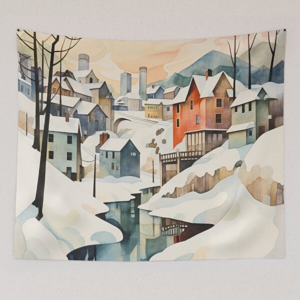 Item preview, Geometric Winter Cityscape Watercolour Painting designed and sold by AgathaZolastore.