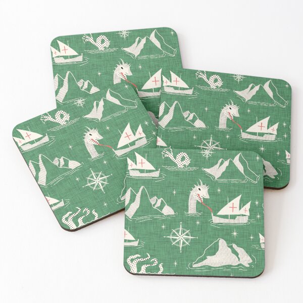 Item preview, Medieval Nautical Sea Creatures Map Green designed and sold by susycosta.