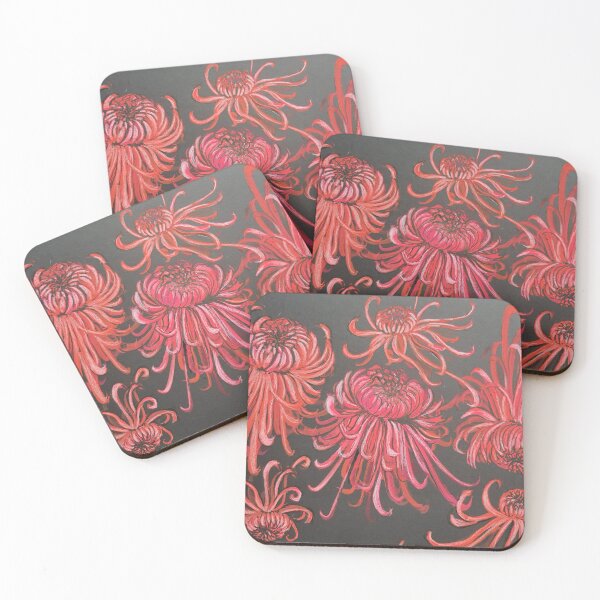 Item preview, Red chrysanthemums on a black background  designed and sold by Designed-by-Bex.