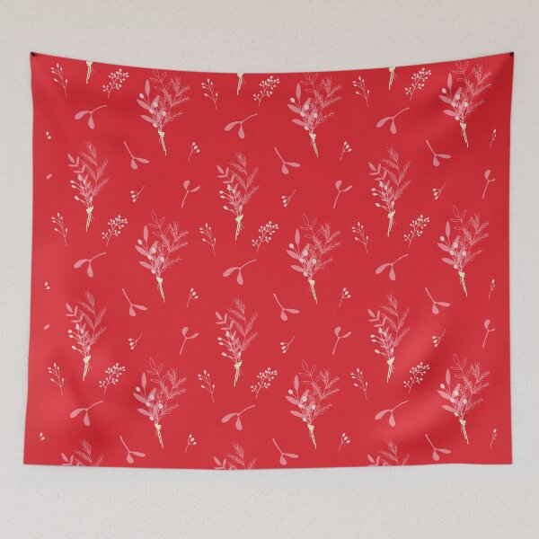 Item preview, Winter foliage all over pattern on a red background designed and sold by Jaine Drake.