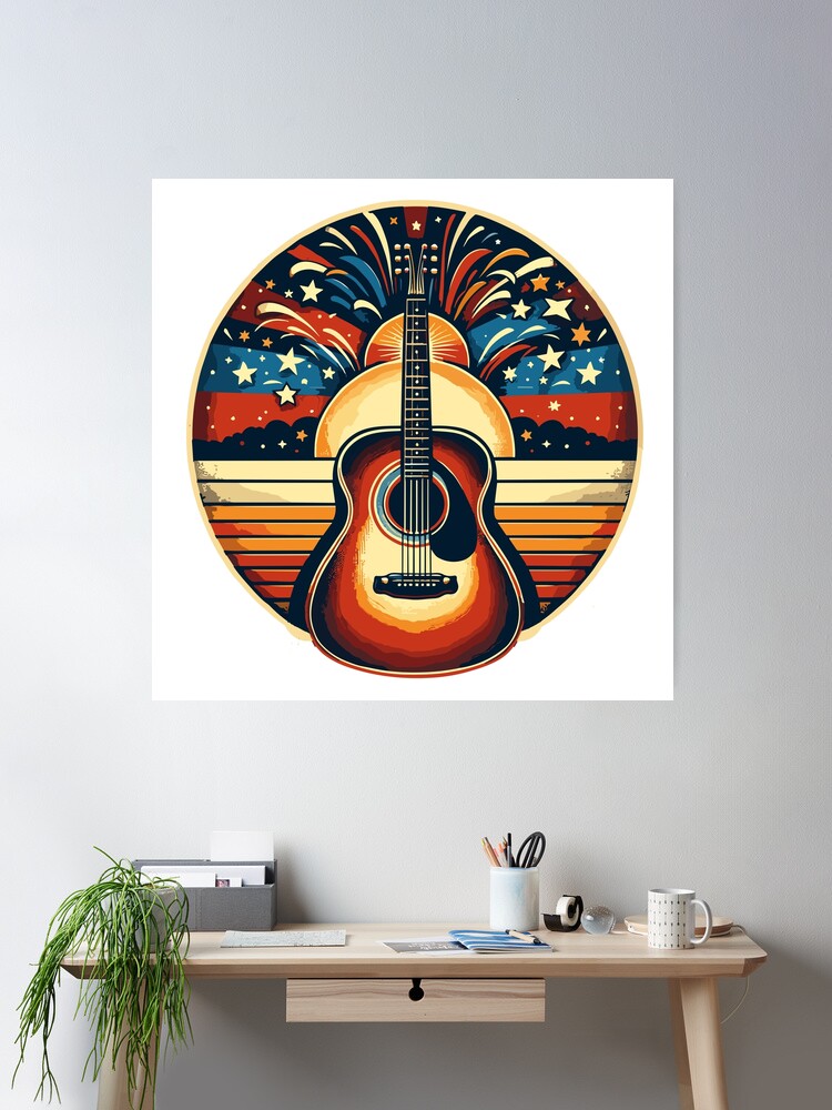 Guitar with fireworks in a vintage look