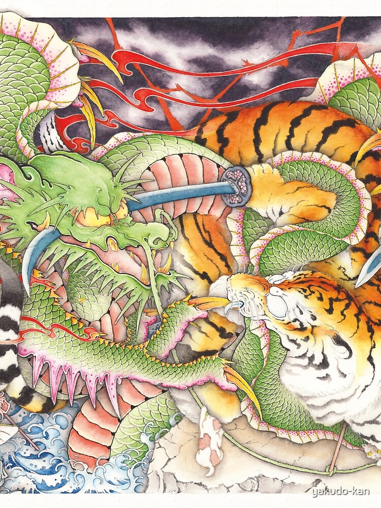 "Tigers vs Dragons" T-shirt by yakudo-kan | Redbubble