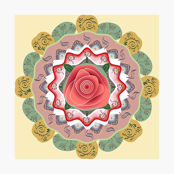 Artikelvorschau, Blumenrose als Mandala-Ornament entworfen und verkauft von katartcreative.