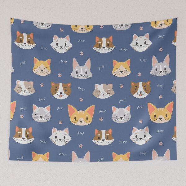 Item preview, Pattern - cats heads on blue background designed and sold by MauraMeadow.