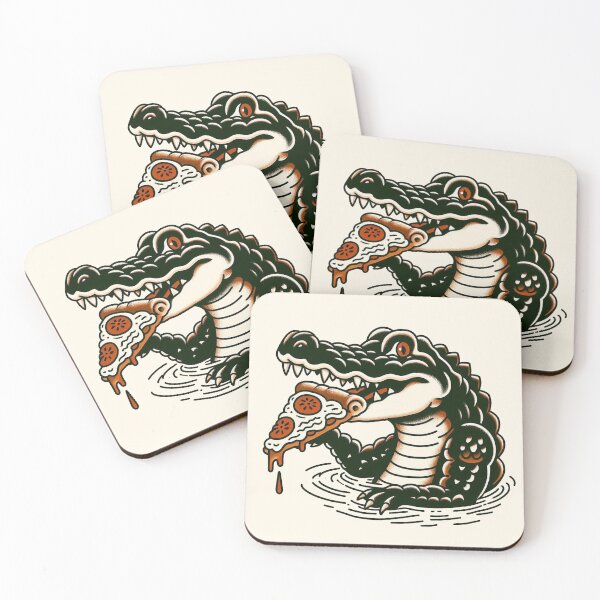 Item preview, Crocodile eating pizza Tattoo Design designed and sold by GiovanniConti.