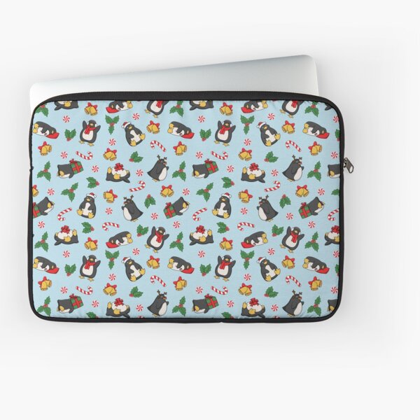 Adorable Penguin Christmas Pattern in Blue Laptop Sleeve