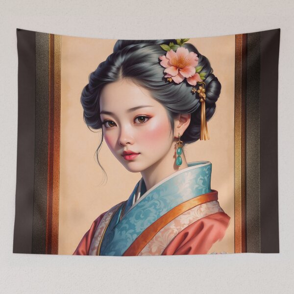 Item preview, Illustration Of A Japanese Young Lady Gorgeous AI Concept Art Portrait by Xzendor7 designed and sold by Xzendor7 Digital Art Creations.