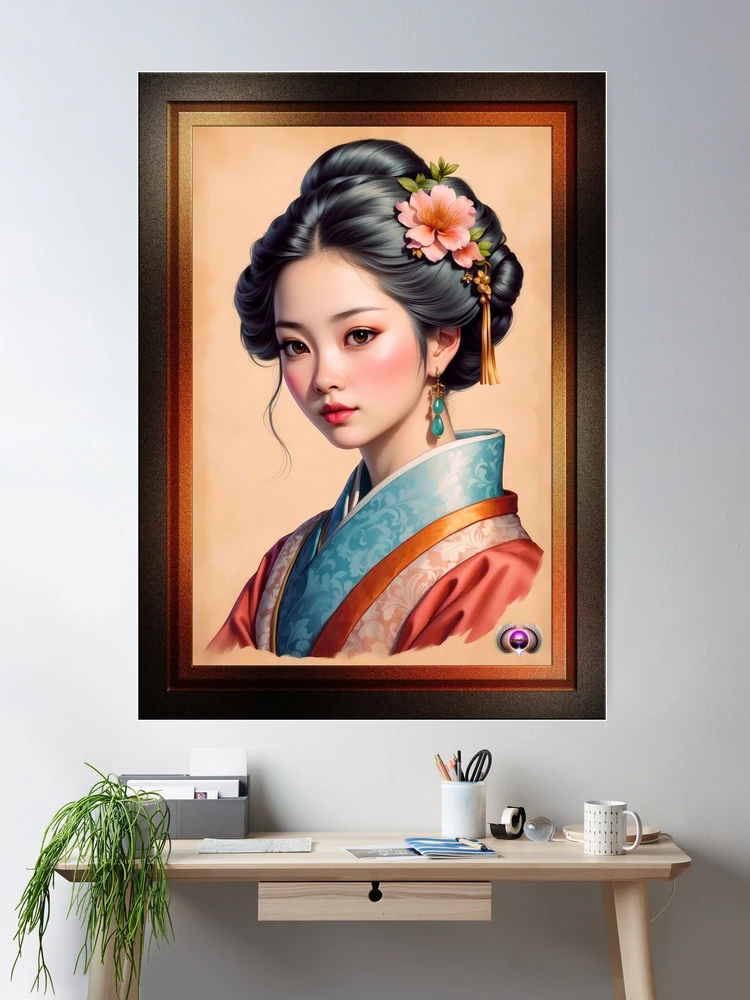 Ilustraĵo De Japana Junulino AI-Koncepto-Kreado de Xzendor7 - Alloga Tradicia Portreto 2 Illustration Of A Japanese Young Lady Gorgeous AI Concept Art Portrait by Xzendor7 Room Decor Wall Poster Art Print