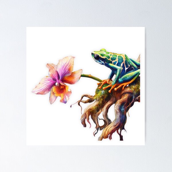 Item preview, Frog on a branch with an orchid. designed and sold by CandyMS.
