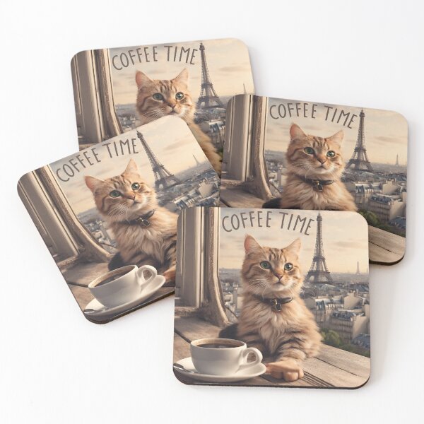 Item preview, Parisian Paws and Coffee Bliss: A Cat's Delight by the Eiffel Tower designed and sold by PatternXS.