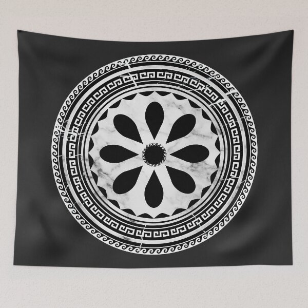 Item preview, Black White Marbleized Floral Design Greek Key designed and sold by Yiorgos Designs.