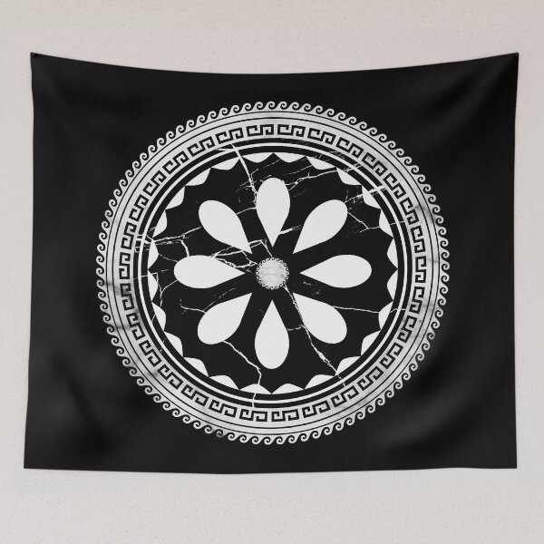 Item preview, White Black Marbleized Floral Design Greek Key designed and sold by Yiorgos Designs.