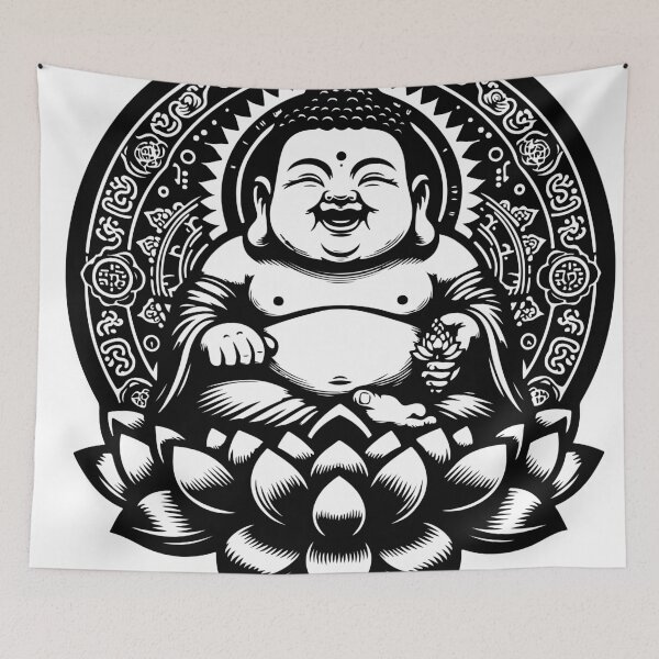 Item preview, Vintage happy mini Buddha with mandala designed and sold by bharuarts.