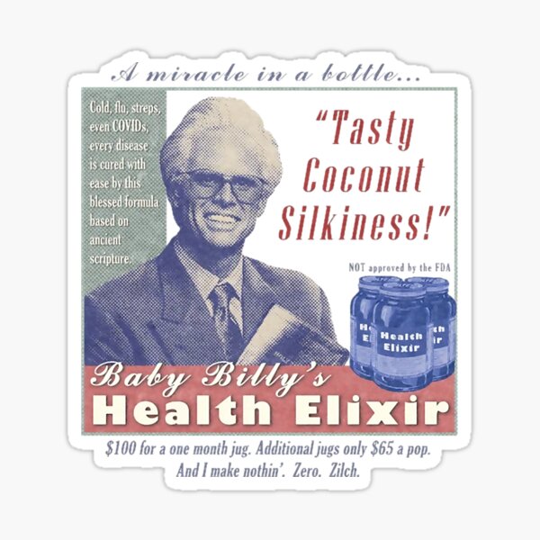 Vista previa del artículo con la obra «Diseño de fan art de publicidad de estilo vintage del elixir de salud del bebé Billy», diseñado y vendido por paniknaomi.
