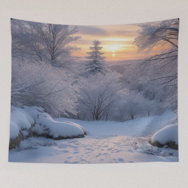 Item preview, snowy winter sunset landscape designed and sold by mikaws.