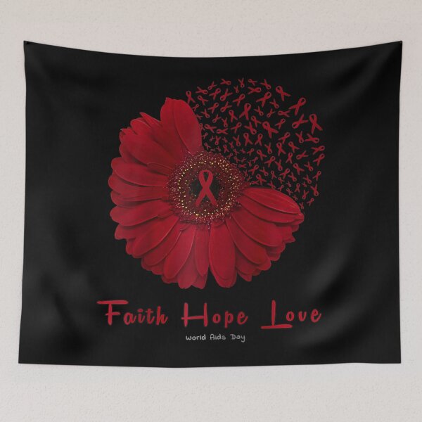 Item preview, Faith Hope Love World Aids Day Awareness Flower Red Ribbon Raglan Baseball Tee designed and sold by EagmianPheolea.