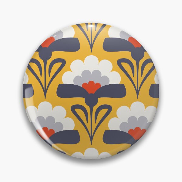 Item preview, KF 0173 A - Vintage Retro Peony 70s Floral Pattern in Yellow Blue Red designed and sold by KhakiFinch.