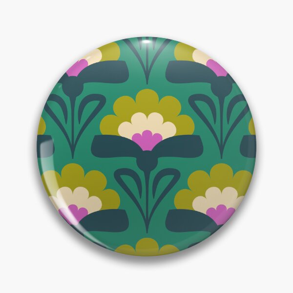 Item preview, KF 0173 B - Vintage Retro Peony 70s Floral Pattern in Green Purple Cream designed and sold by KhakiFinch.