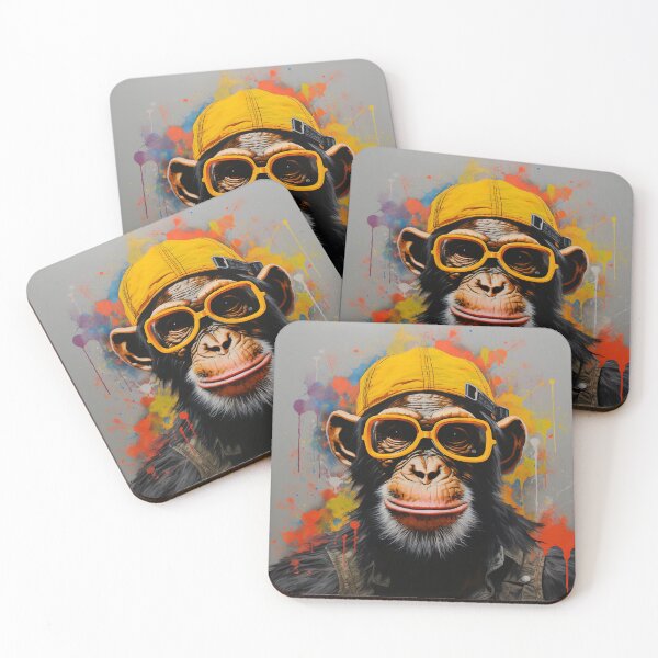 Item preview, Colorful Chimpanzee, chimpanzee in yellow glasses, pop art designed and sold by silent-violin.