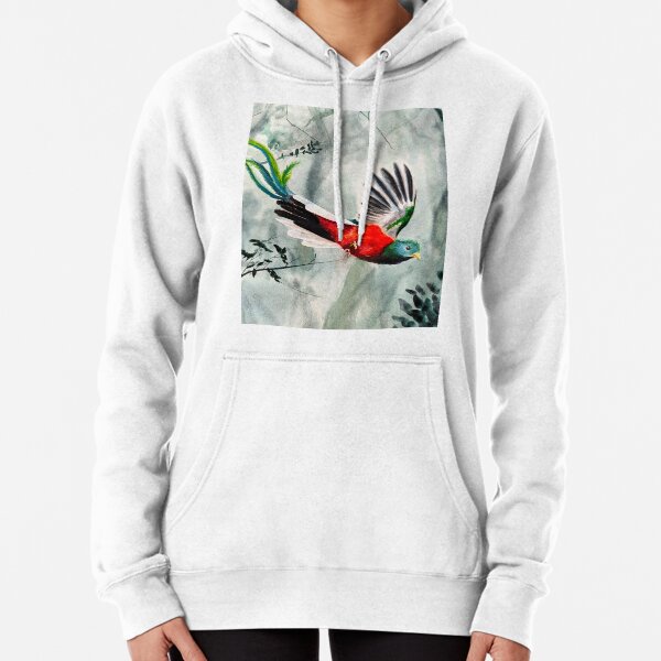 Quetzal Flying in Misty Forest Pullover Hoodie