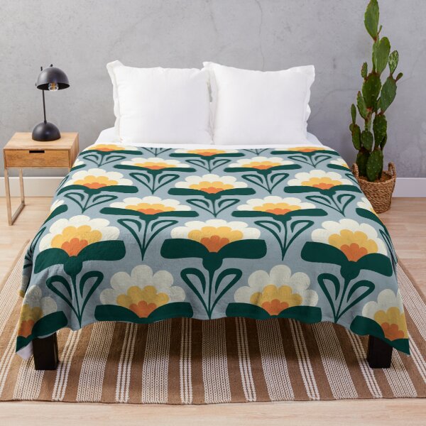 Item preview, KF 0173 F - Vintage Retro Peony 70s Floral Pattern in Green Orange Blue designed and sold by KhakiFinch.